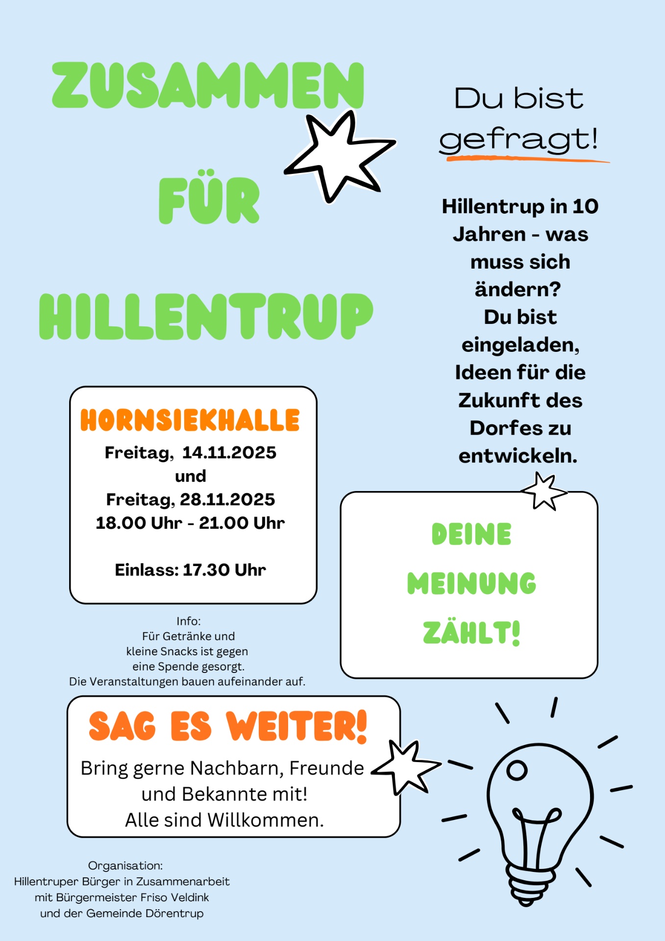 Flyer Zusammen für Hillentrup — Hornsiekhalle Hillentrup